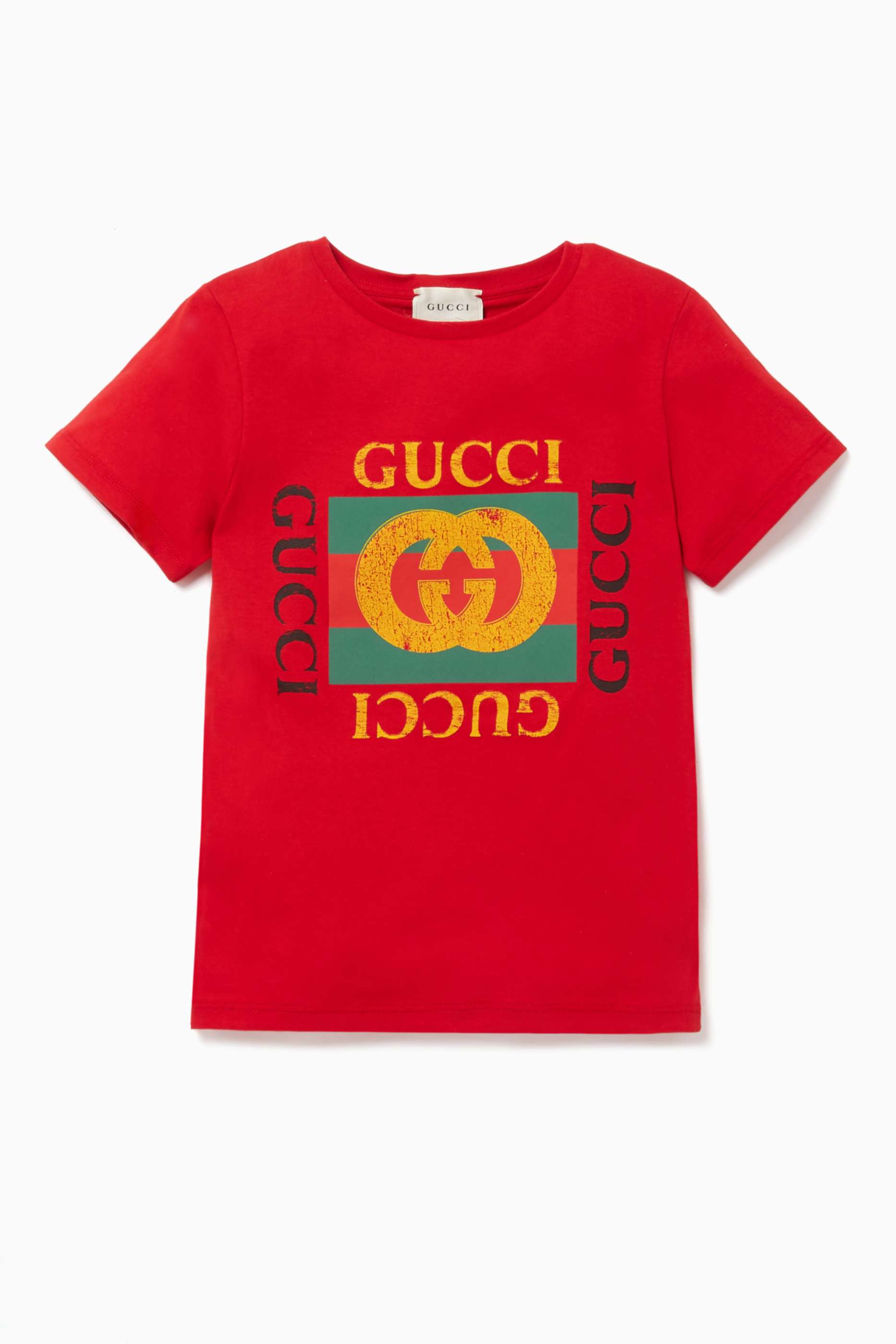 Shop Gucci White Retro Logo Print T-Shirt for Kids | Ounass Kuwait