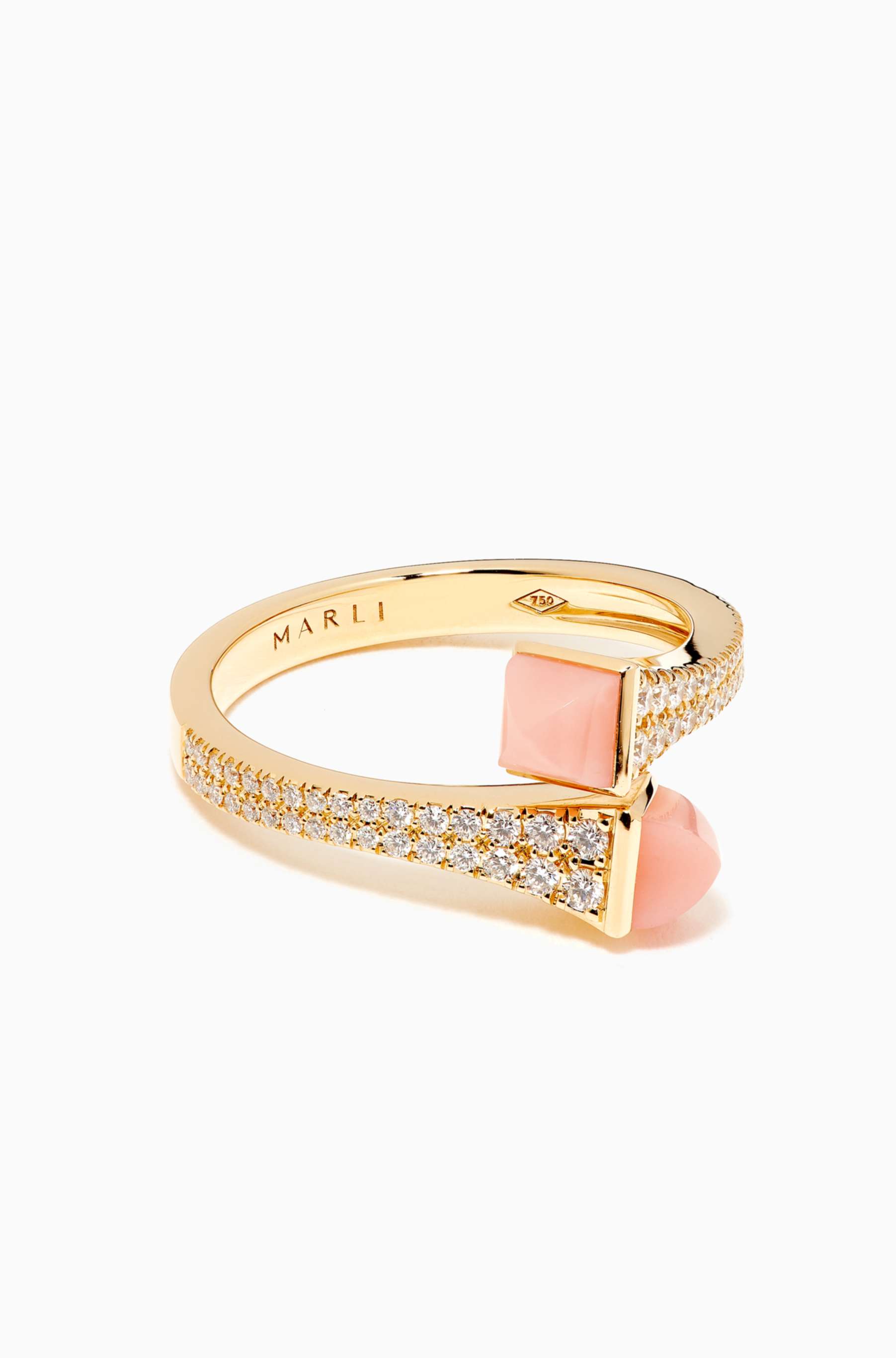 Shop Marli Yellow Cleo Diamond Wrap Ring with Pink Opal in 18kt 
