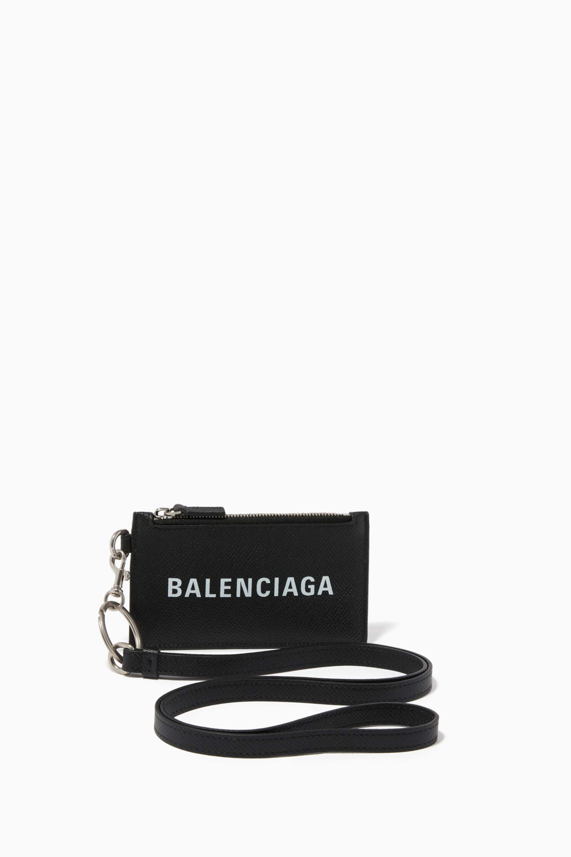 Shop Balenciaga Black Grain Leather Keyring Cash Card Case for Men 