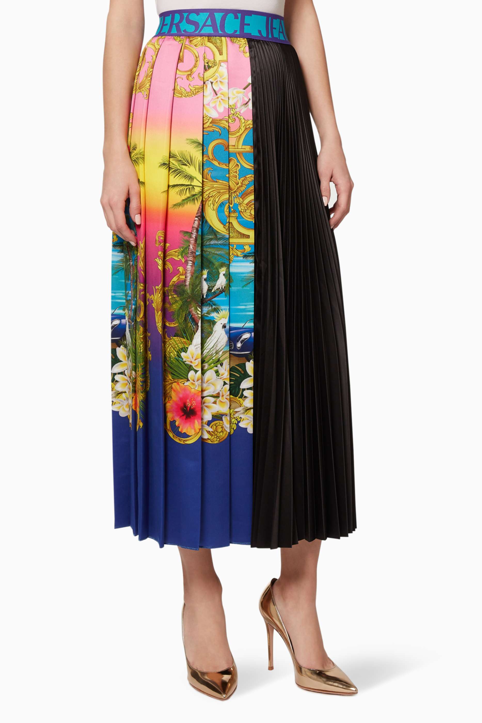 Shop Versace Jeans Multicolour Floral Panel Pleated Skirt for 